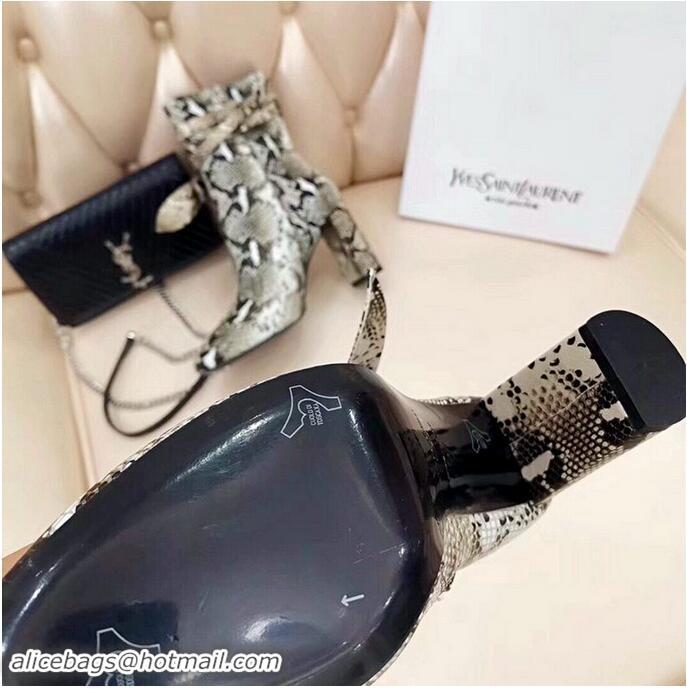 ​Top Quality Saint Laurent Heel 9.5cm Leather Ankle Boots Python Pattern with Bow Knot YSL8967