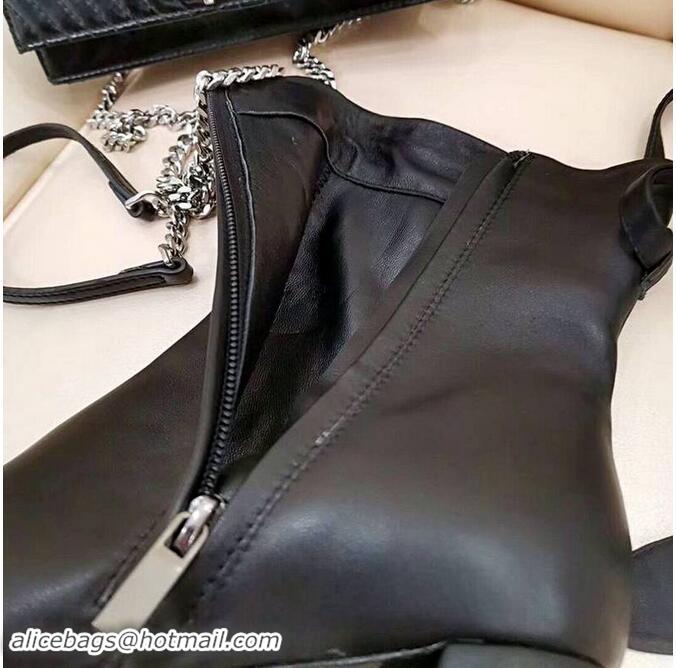 Discount Saint Laurent Heel 9.5cm Leather Ankle Boots Black with Bow Knot YSL8968