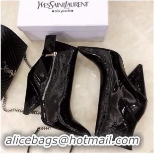 High Quality Saint Laurent Heel 10.5cm Niki Wedge Booties Patent YSL8969 Black