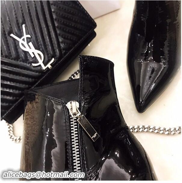 High Quality Saint Laurent Heel 10.5cm Niki Wedge Booties Patent YSL8969 Black