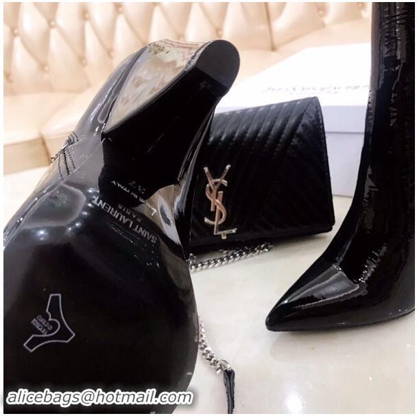 High Quality Saint Laurent Heel 10.5cm Niki Wedge Booties Patent YSL8969 Black