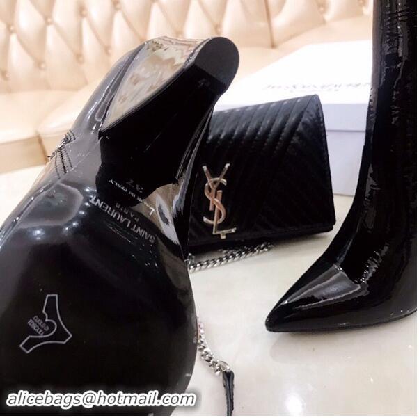 High Quality Saint Laurent Heel 10.5cm Niki Wedge Booties Patent YSL8969 Black