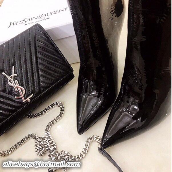 High Quality Saint Laurent Heel 10.5cm Niki Wedge Booties Patent YSL8969 Black