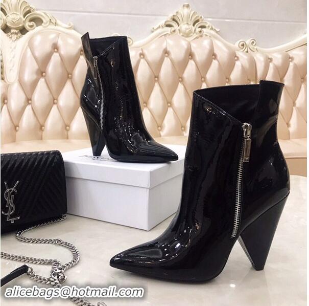 High Quality Saint Laurent Heel 10.5cm Niki Wedge Booties Patent YSL8969 Black