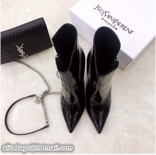 High Quality Saint Laurent Heel 10.5cm Niki Wedge Booties Patent YSL8969 Black