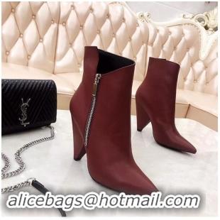 Wholesale Saint Laurent Heel 10.5cm Niki Wedge Booties YSL8970 Burgundy 2019