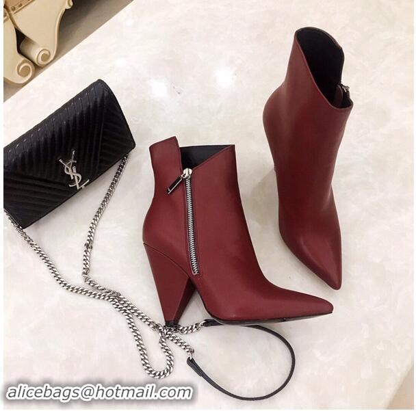 Wholesale Saint Laurent Heel 10.5cm Niki Wedge Booties YSL8970 Burgundy 2019