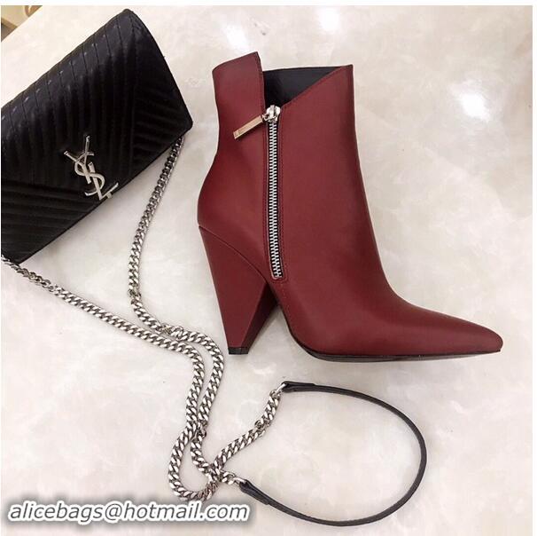 Wholesale Saint Laurent Heel 10.5cm Niki Wedge Booties YSL8970 Burgundy 2019