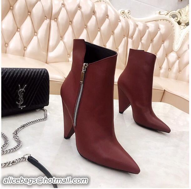 Wholesale Saint Laurent Heel 10.5cm Niki Wedge Booties YSL8970 Burgundy 2019