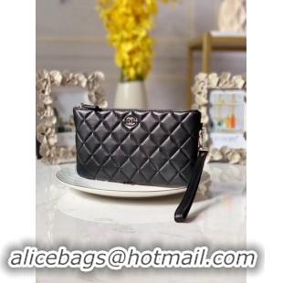 Hot Style Chanel Lambskin Clutch Bag & silver-Tone Metal A010 black