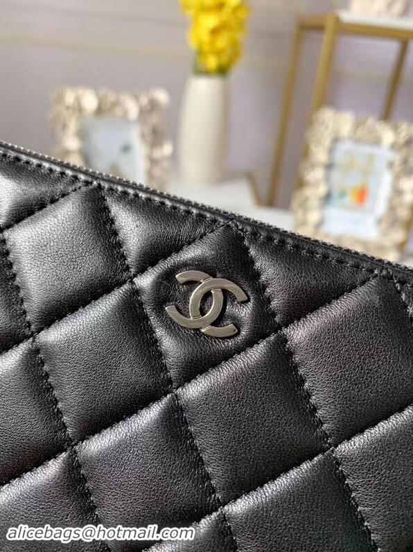 Hot Style Chanel Lambskin Clutch Bag & silver-Tone Metal A010 black