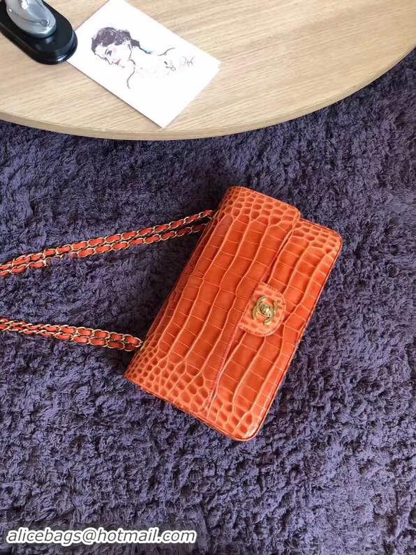 Best Product Chanel Classic Flap Bag Original Alligator & Gold-Tone Metal A01112 orange