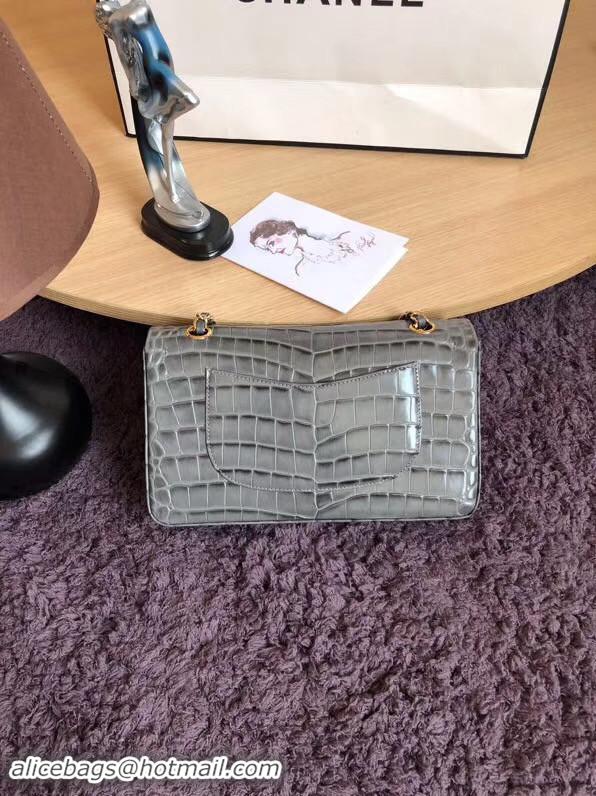 Luxury Chanel Classic Flap Bag Original Alligator & Gold-Tone Metal A01112 grey