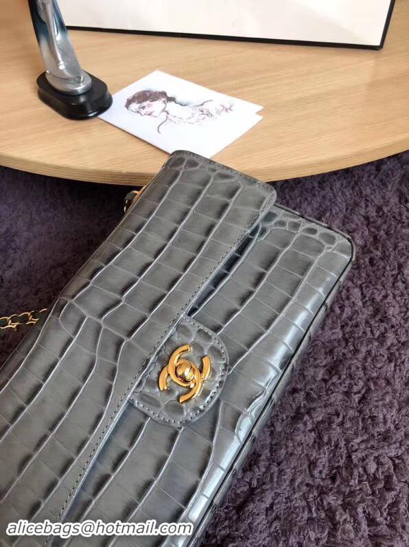 Luxury Chanel Classic Flap Bag Original Alligator & Gold-Tone Metal A01112 grey