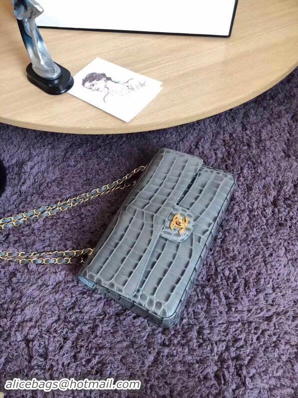 Luxury Chanel Classic Flap Bag Original Alligator & Gold-Tone Metal A01112 grey