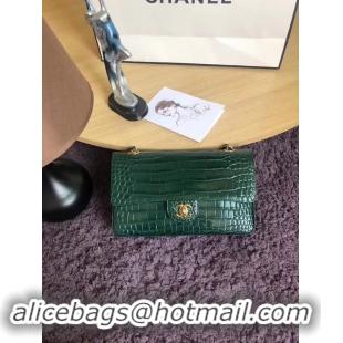 Classic Chanel Classic Flap Bag Original Alligator & Gold-Tone Metal A01112 Blackish green