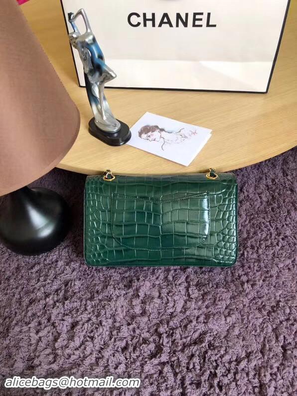 Classic Chanel Classic Flap Bag Original Alligator & Gold-Tone Metal A01112 Blackish green