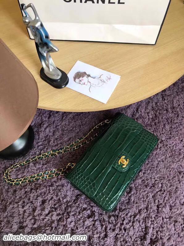 Classic Chanel Classic Flap Bag Original Alligator & Gold-Tone Metal A01112 Blackish green