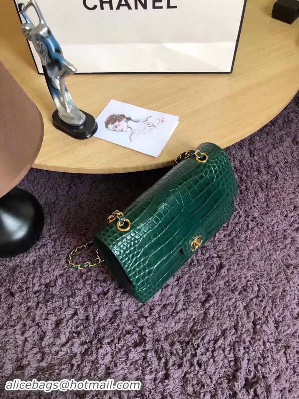 Classic Chanel Classic Flap Bag Original Alligator & Gold-Tone Metal A01112 Blackish green