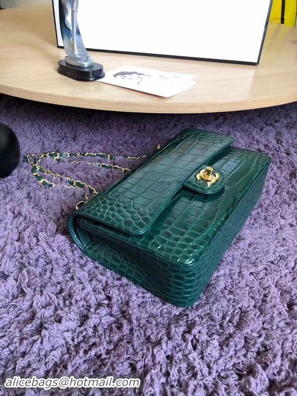 Classic Chanel Classic Flap Bag Original Alligator & Gold-Tone Metal A01112 Blackish green