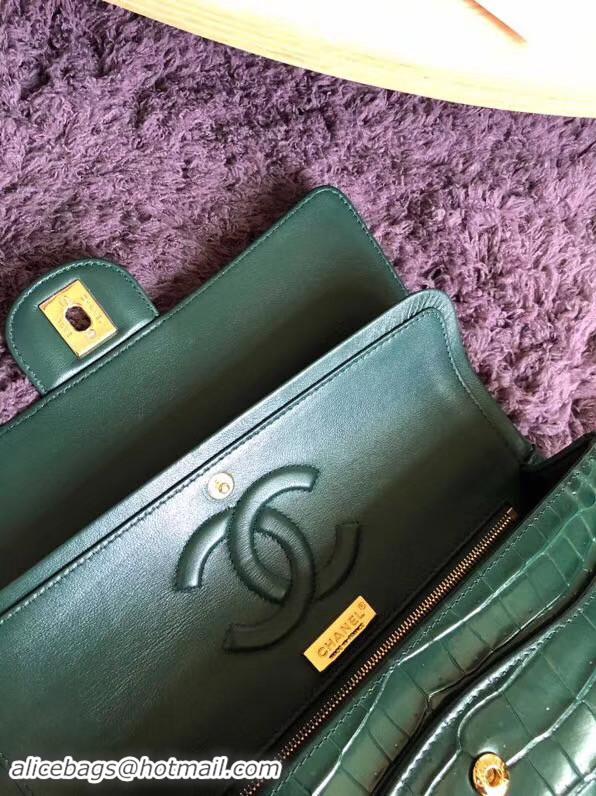 Classic Chanel Classic Flap Bag Original Alligator & Gold-Tone Metal A01112 Blackish green