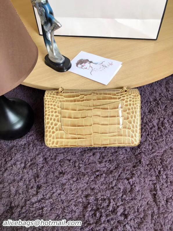 Charming Chanel Classic Flap Bag Original Alligator & Gold-Tone Metal A01112 apricot