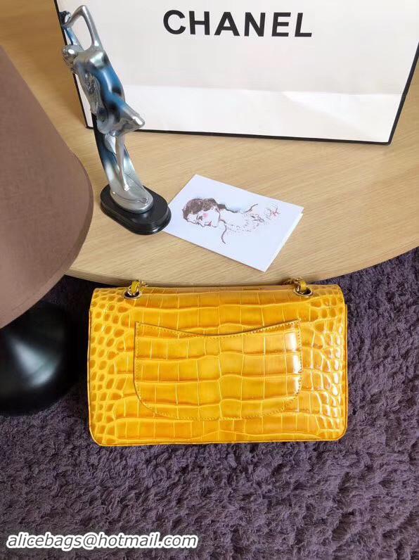 Good Product Chanel Classic Flap Bag Original Alligator & Gold-Tone Metal A01112 lemon