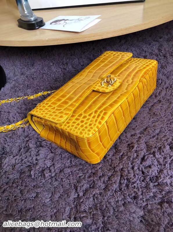 Good Product Chanel Classic Flap Bag Original Alligator & Gold-Tone Metal A01112 lemon