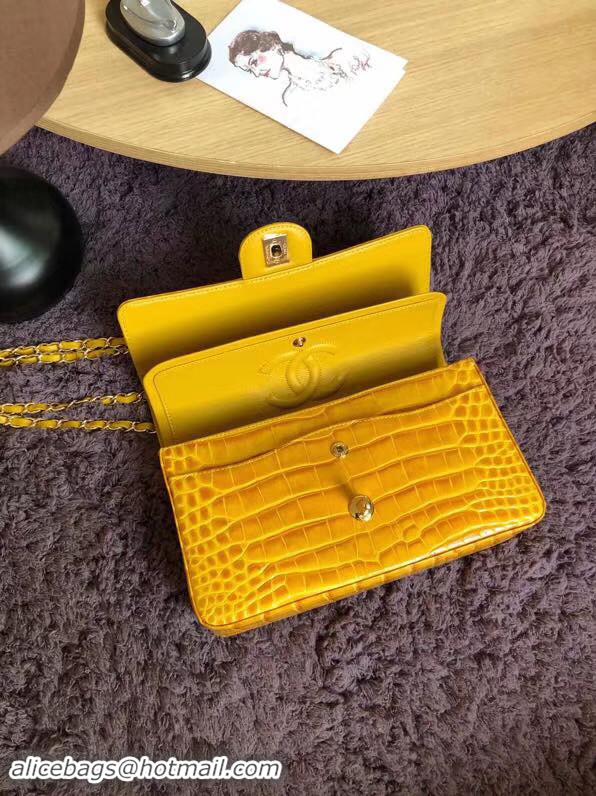 Good Product Chanel Classic Flap Bag Original Alligator & Gold-Tone Metal A01112 lemon