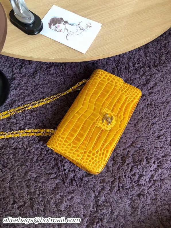 Good Product Chanel Classic Flap Bag Original Alligator & Gold-Tone Metal A01112 lemon