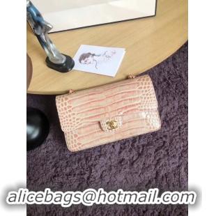 Duplicate Chanel Classic Flap Bag Original Alligator & Gold-Tone Metal A01112 light pink