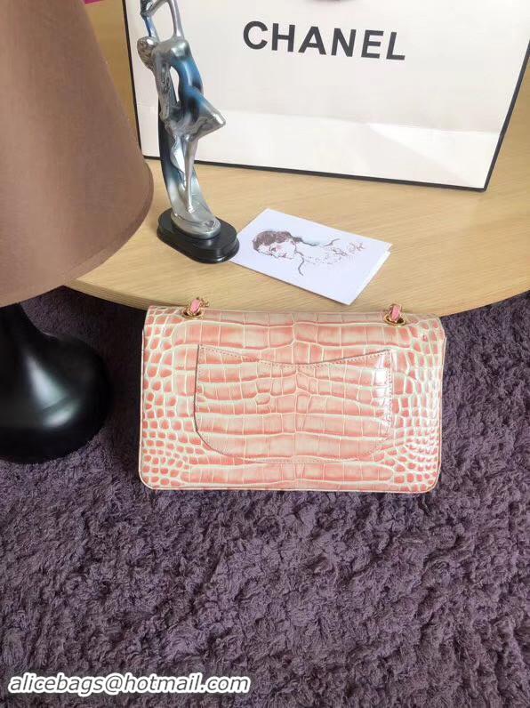 Duplicate Chanel Classic Flap Bag Original Alligator & Gold-Tone Metal A01112 light pink