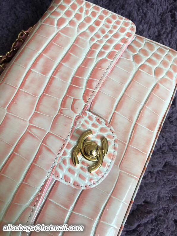 Duplicate Chanel Classic Flap Bag Original Alligator & Gold-Tone Metal A01112 light pink