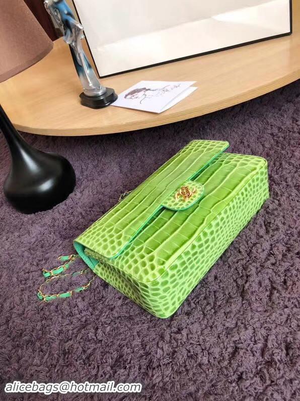 Discount Chanel Classic Flap Bag Original Alligator & Gold-Tone Metal A01112 Green grass