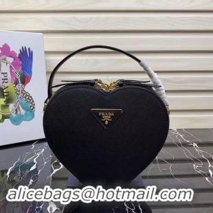 Luxury Prada Saffiano Original Leather Tote Heart Bag 1BH144 Black