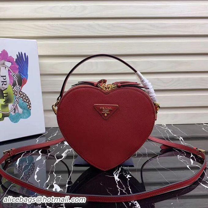 Best Quality Prada Saffiano Original Leather Tote Heart Bag 1BH144 Red