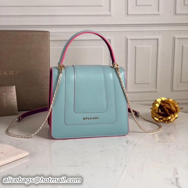 Luxury Discount Bvlgari Serpenti Forever leather small crossbody bag 70736 light blue