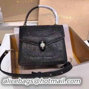 New Style BVLGARI Serpenti Forever metallic-leather shoulder bag 058962 Black