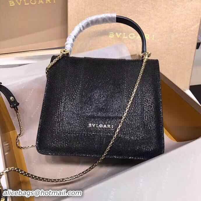 New Style BVLGARI Serpenti Forever metallic-leather shoulder bag 058962 Black