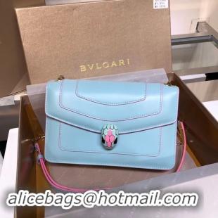 Trendy Design BVLGARI Serpenti Forever metallic-leather shoulder bag 39174 light blue