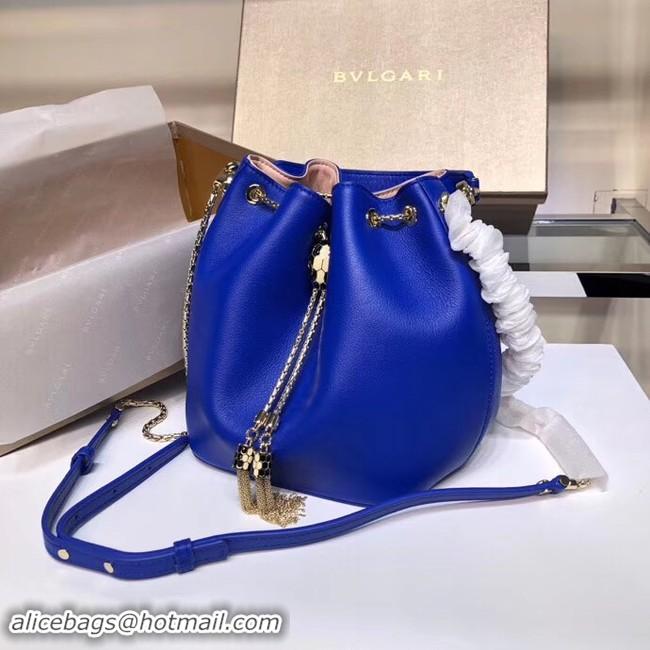 Unique Grade BVLGARI Serpenti Forever leather flap bag B287614 blue