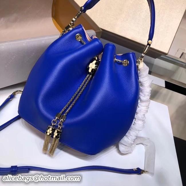 Unique Grade BVLGARI Serpenti Forever leather flap bag B287614 blue