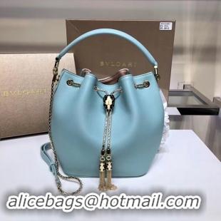 Luxury BVLGARI Serpenti Forever leather flap bag B287614 sky blue