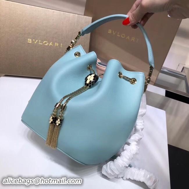 Luxury BVLGARI Serpenti Forever leather flap bag B287614 sky blue