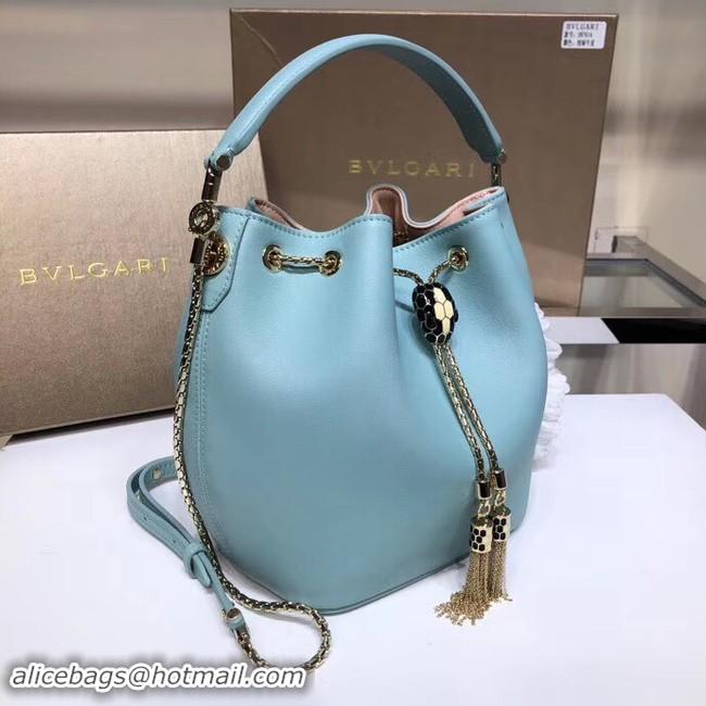 Luxury BVLGARI Serpenti Forever leather flap bag B287614 sky blue