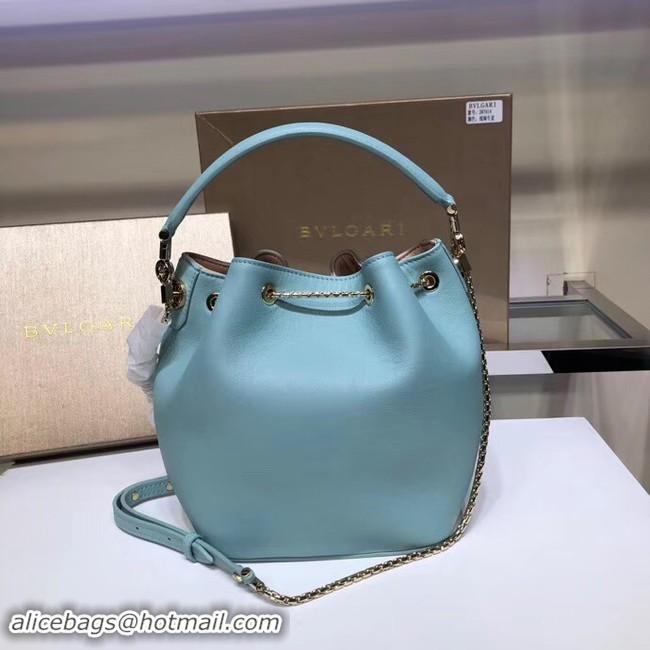 Luxury BVLGARI Serpenti Forever leather flap bag B287614 sky blue