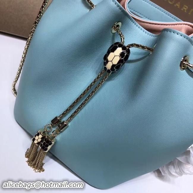 Luxury BVLGARI Serpenti Forever leather flap bag B287614 sky blue