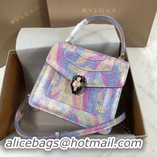 Luxury BVLGARI Serpenti Forever Metallic-leather Shoulder Bag 058962 Multicolor&Purple