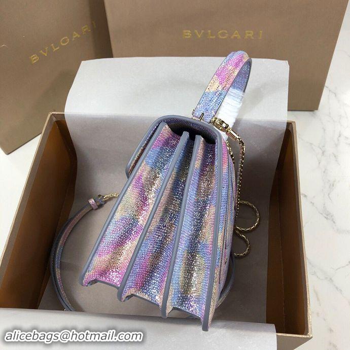 Luxury BVLGARI Serpenti Forever Metallic-leather Shoulder Bag 058962 Multicolor&Purple