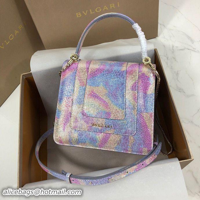 Luxury BVLGARI Serpenti Forever Metallic-leather Shoulder Bag 058962 Multicolor&Purple